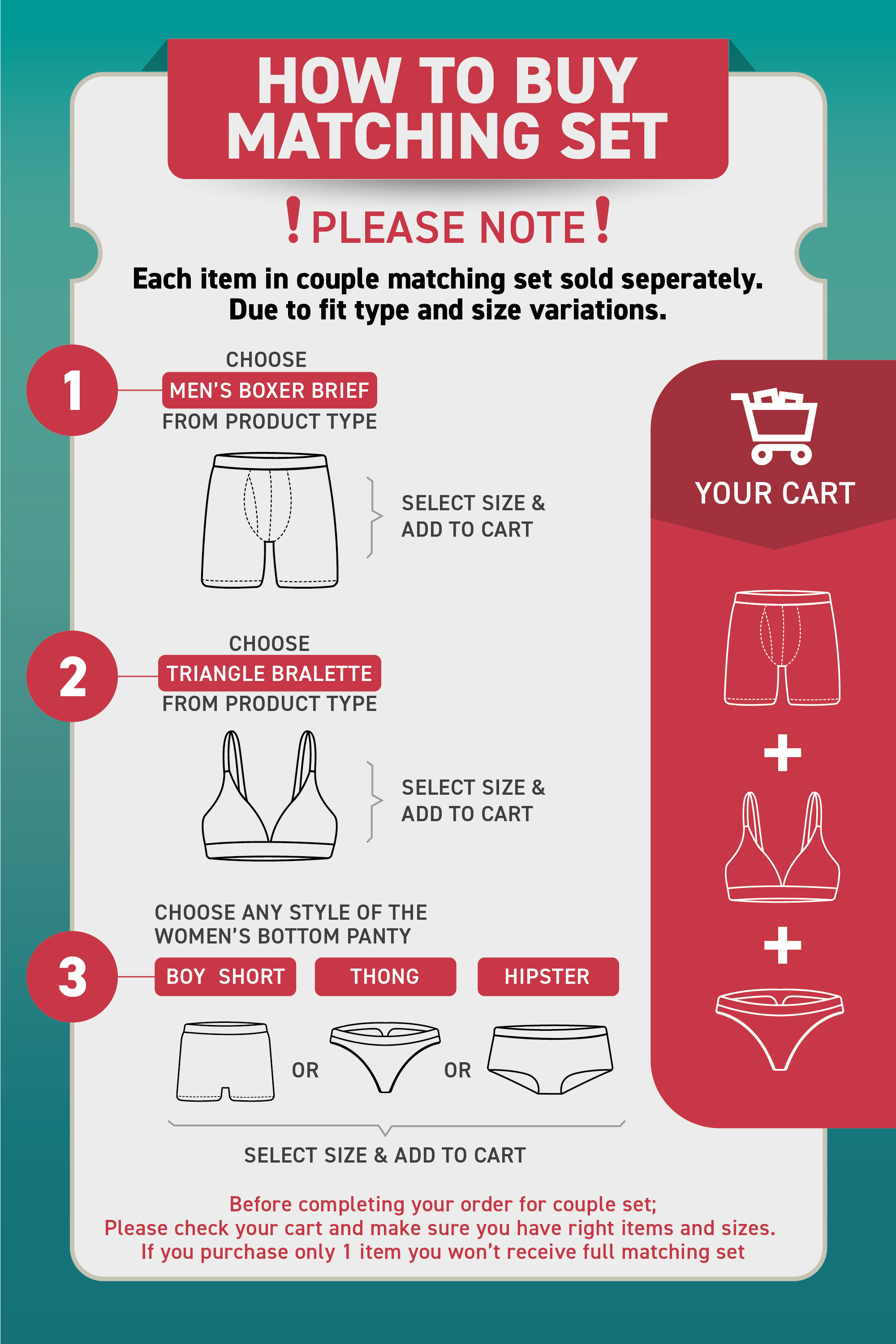 Matching Underwear For Couples, Donut Design, Mix and Match from Men Boxer Brief, Women Thong-Hipster-Boy Short and Bralette