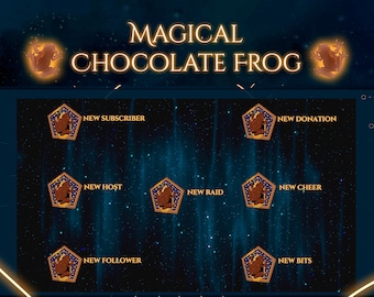 Magical chocolate frog / animated alerts / subs, follow, bits, donation, raid, host