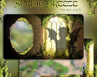 Spring brezze – Fantasy Stream Overlay Pack | Sunlit Castle Window, Plants & Vines, Cozy VTuber Overlay
