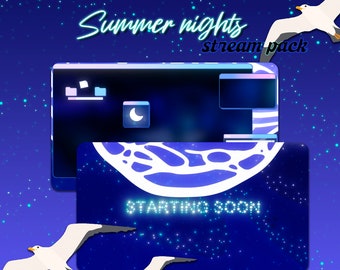 Bioluminescent Beach Night Stream Overlay | Animated VTuber Pack | Ocean Lofi Twitch Scenes