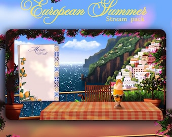 European Summer Stream Overlay Pack | Mediterranean Coast Fantasy, Animated Twitch & VTuber Overlay