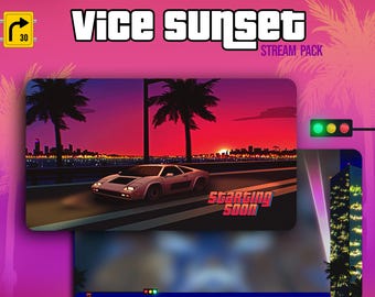 Vice Sunset Stream Overlay | Retro 80s Neon Stream Pack | Synthwave Gaming Overlay | Animated Twitch Overlay | Racing Streamer Assets