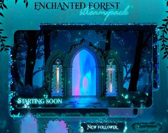 Enchanted Forest Stream Overlay | Magical Vtuber Pack | Animated Twitch Scenes | Fantasy Portal & Ruins Theme