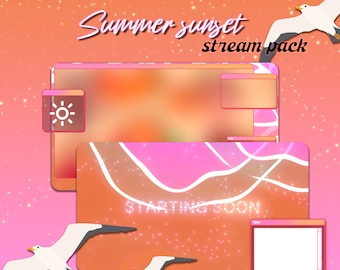 Sunset Beach Stream Overlay | Animated VTuber Pack | Orange Summer Lofi Twitch Scenes