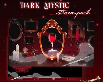 Dark Mystic Stream Overlay Pack, Dark Fantasy Twitch Aesthetic – Vtuber Animierte Szenen, Handzeichnung