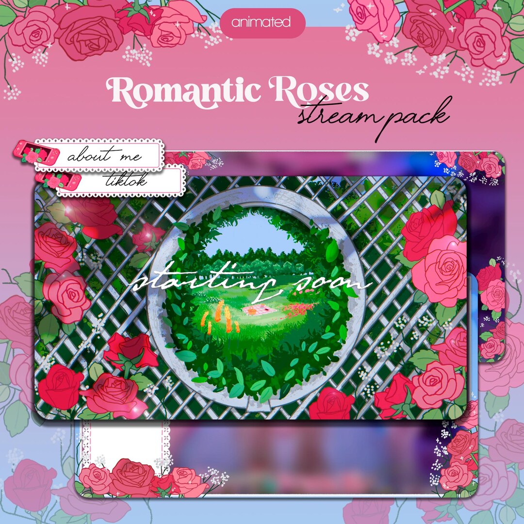 Romantic Pink Roses Stream Overlay - Spring Alerts, Stinger - Floral ...