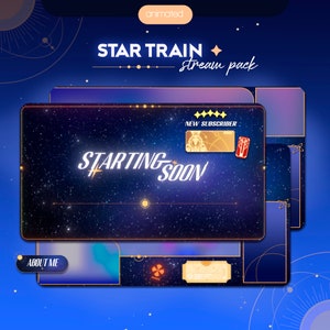 Stream overlay Star train, animated twitch stream overlay, animated alerts, stinger transition, Honkai star rail inspired, Lofi, dark theme