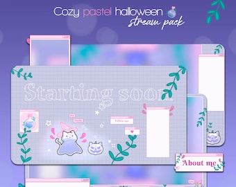 Cozy pastel Halloween Animated Stream Overlay Package / OBS, Twitch, YouTube / Spooky Cute