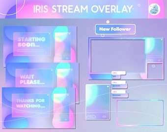 Stream overlay pack Iridescent Lofi Pastel Stream Pack for Twitch, Animated Screens, Overlay Set, Streaming Package, Aesthetic, Light Theme