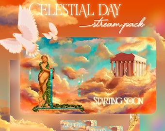 Celestial day Stream Overlay Pack - sky, sunset, fantasy Twitch Aesthetic - Vtuber Animated Scenes