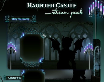 Haunted Gothic Castle Stream Overlay Pack | Dark Fantasy VTuber Scenes, Rain & Storm Animations, Ghostly Fire Transition