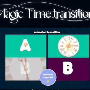 Puede incluir: Efecto de transición animado con un reloj y las letras A y B. El efecto incluye un tutorial.