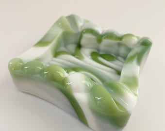 Westmoreland white and green slag glass ashtray