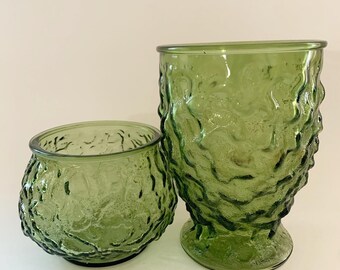 E.O. Brody Crinkle Glass Vases Avocat Vert 1960s