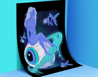 COSMIC TRAVEL - Illustrationsformat einer psychedelischen Frau im Format 20x30