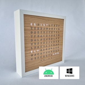 Word Clock Halo, Wortuhr, LED Uhr, schwarzer Rahmen elektronische Uhr, moderne Uhr, Schreibtisch Clock, Holzfront Bild 1