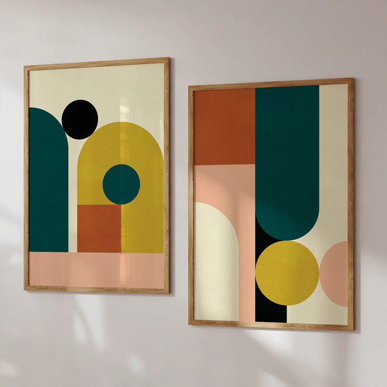 Geometric Art Print Set of 2, Colorful Wall Art, Geometric Wall Art ...