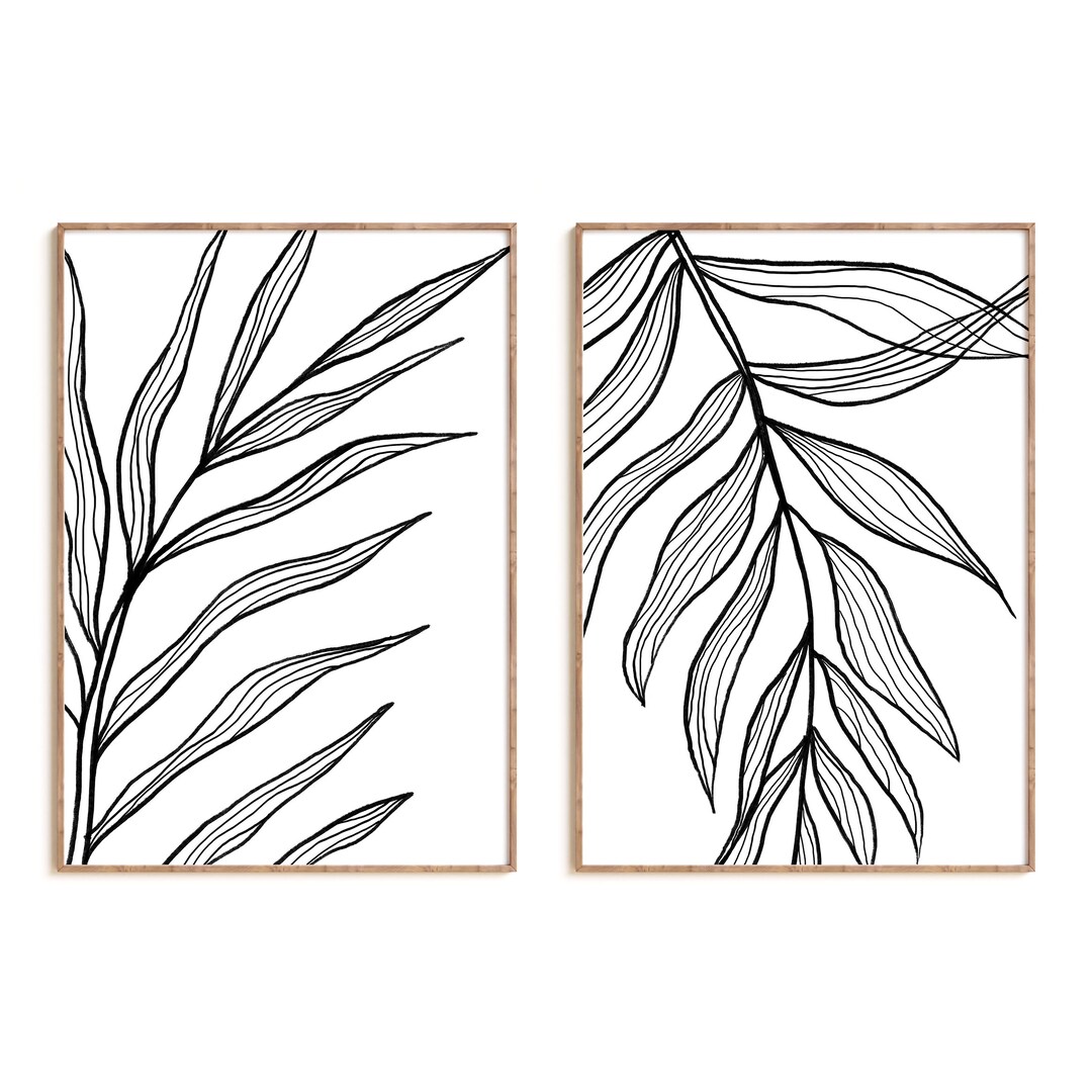 Botanical Line Art Print Set of 2 Abstract Botanical Wall Etsy