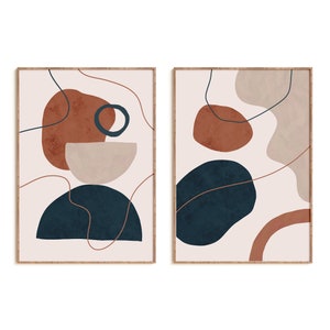 Boho Art Set of 2 Prints, Abstract Gallery Wall Set, Printed Posters, Mid Century Modern Minimal Wall Art