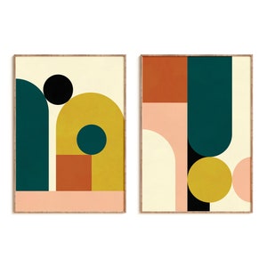 Geometric Art Print Set of 2, Colorful Wall Art, Geometric Wall Art, Geometric Shapes Abstract Wall Art, Midcentury Prints, Printed Poster