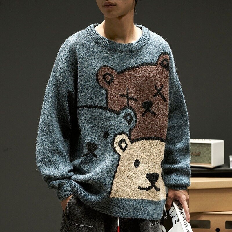 Women's Cartoon Bear Sweater Men's Winter Fashion Long - Etsy