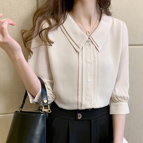 Blouse Office Ladies Collared Buttoned Short Sleeves Polo - Etsy