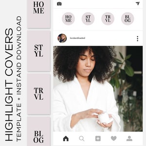 Instagram Highlight Covers, Instant download, Blush Pink, Story Covers, Ready to use, modern text, branding