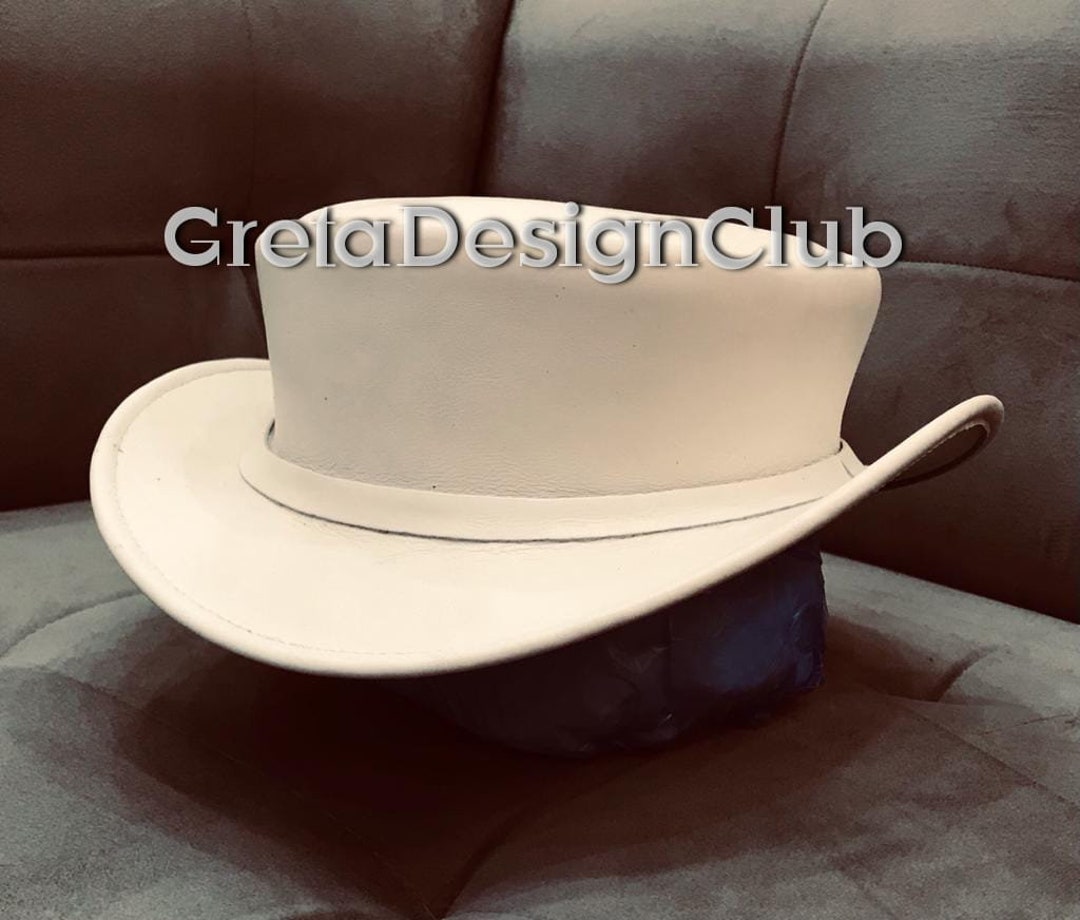 Ghost Rider White Leather Top Hat With Braided Leather Band - Etsy