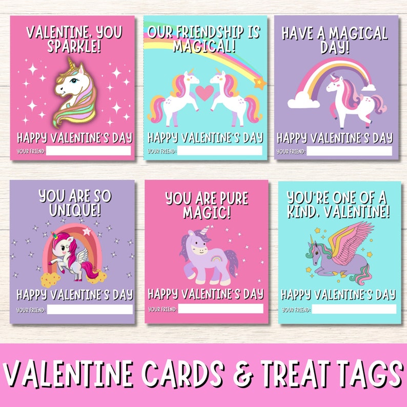 Print Your Own Unicorn Valentine's Day Cards, Unicorn Classroom ...