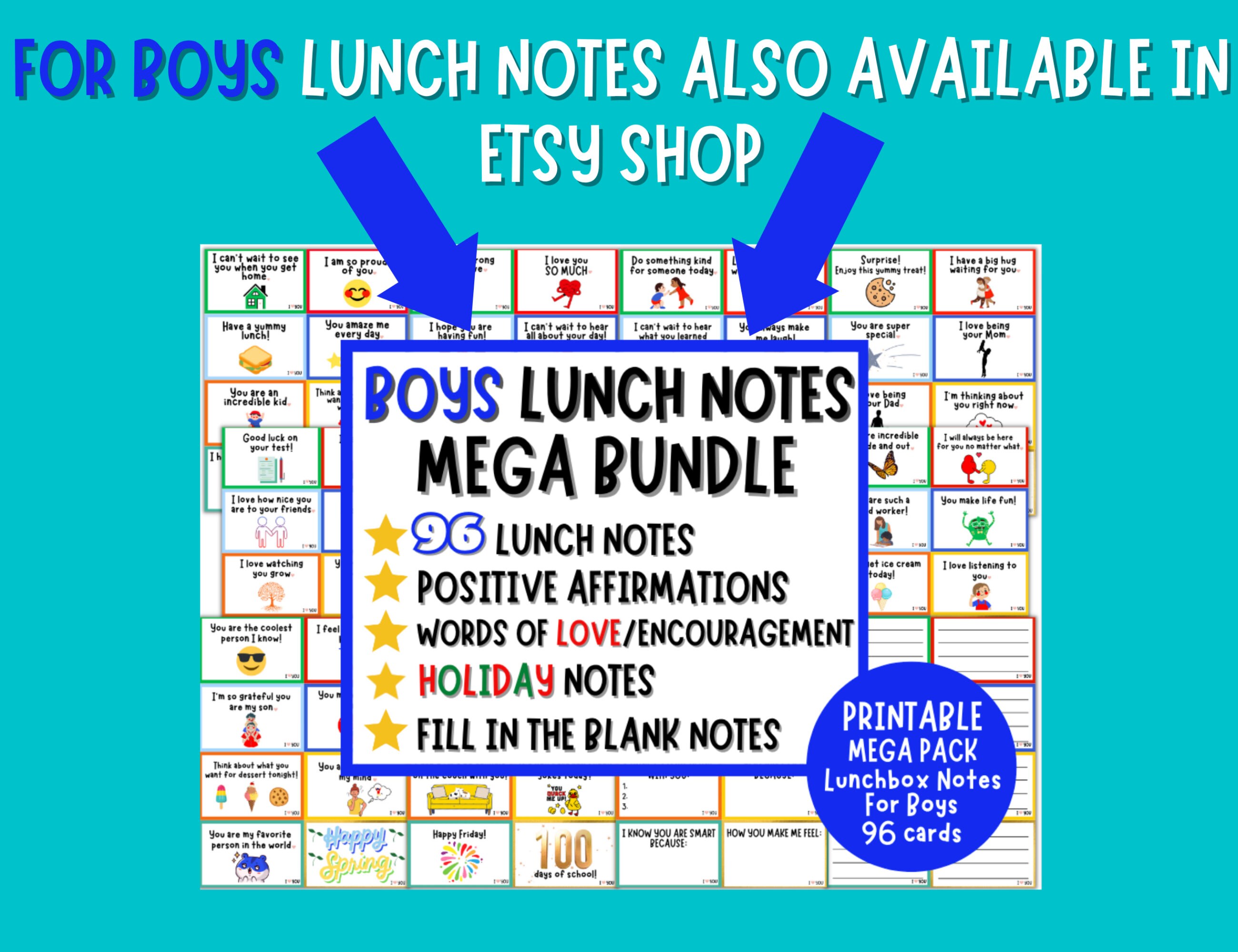 Printable Lunchbox Notes for ANXIOUS Kids Bundle, Lunch Box Notes for