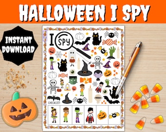 I Spy Halloween Game Printables, Kids Activity Sheet (Digital Download)