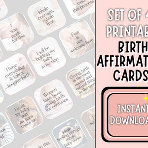 Set of 48 Birth Affirmation Printable Cards, Printable Birth Affirmations, Natural Birth Cards, Positive Birth Quotes, Baby Shower Gift