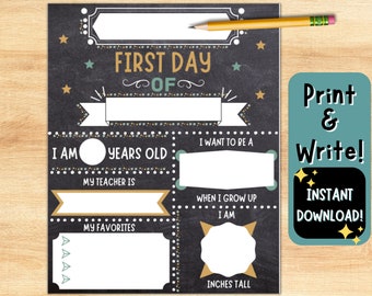 First Day of School Chalkboard Sign, Printable Keepsake (Digital Printable)