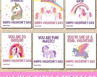Imprima sus propias tarjetas de San Valentín de unicornio, tarjetas de San Valentín de aula de unicornio para niños, tarjetas de etiquetas de regalo de San Valentín, imprimibles