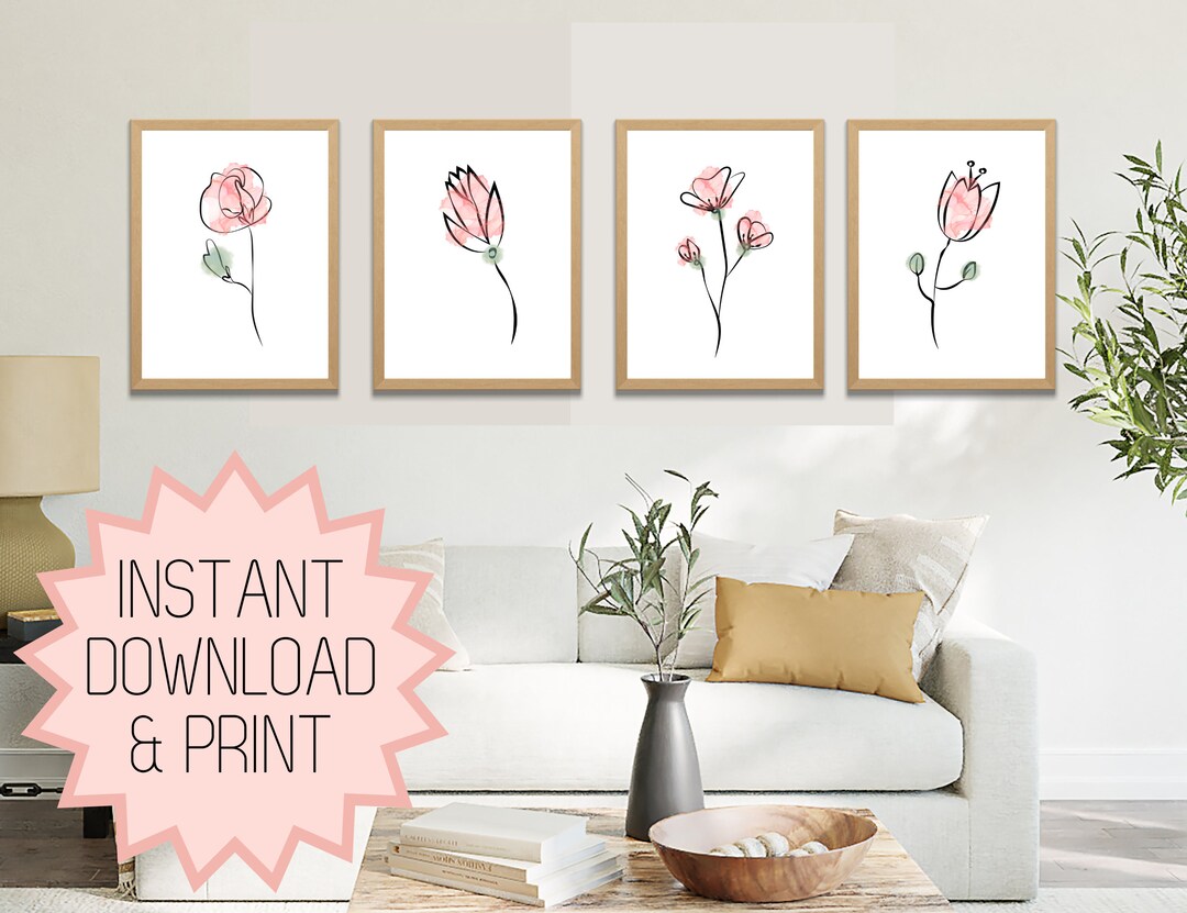 Boho Botanical Print Set of 4, Gallery Wall Art, Minimalist Wall Art ...