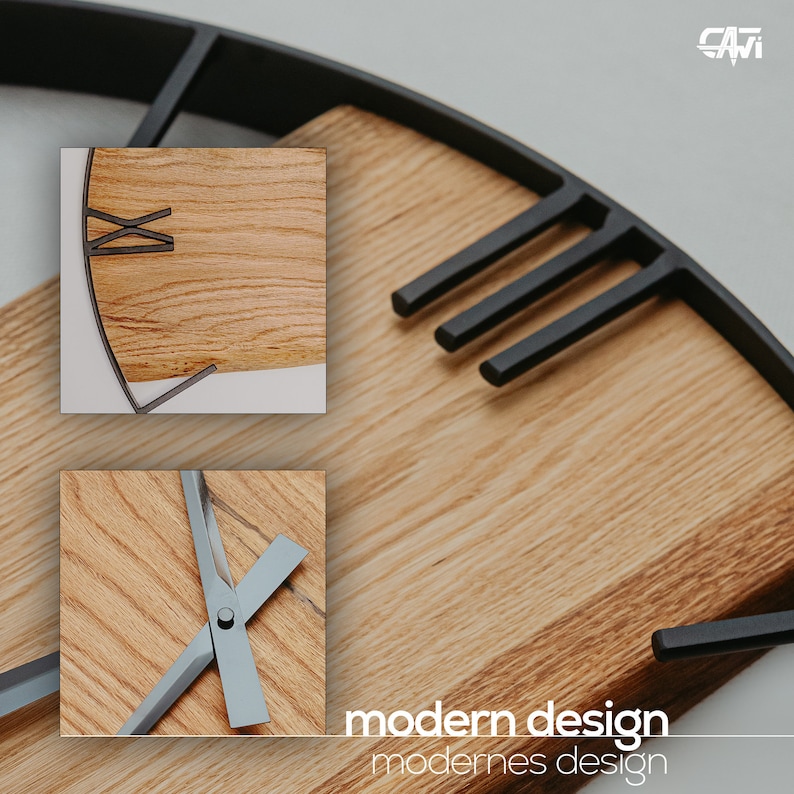 Wall clock wood metal, wall clock industrial design, wall decoration, oak carrageenan, unique wall clock, handmade, gift for her image 5