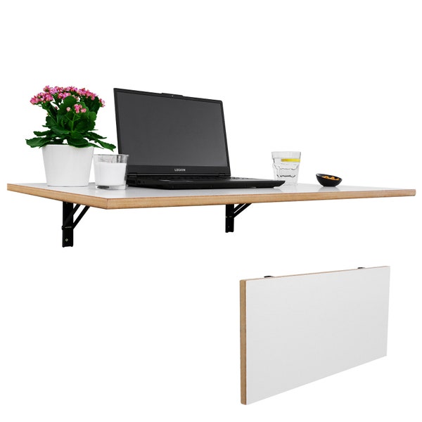 Table pliante murale stable en bois massif : table de cuisine pliable et bureau flottant, peu encombrante, table pliante durable.