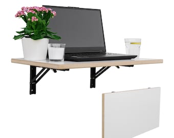 Table pliante murale stable en bois massif : table de cuisine pliable et bureau flottant, peu encombrante, table pliante durable.