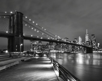 Brooklyn Bridge Black and White Cityscape, DIGITAL DOWNLOAD