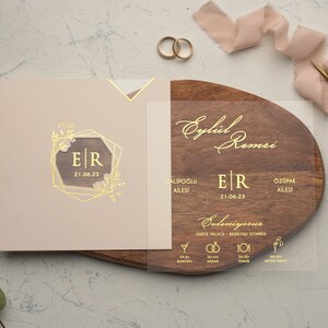 Goldfolie Acryl Hochzeitseinladung mit minimalistischem Design, elegant, transparent, personalisierte klare Einladungen