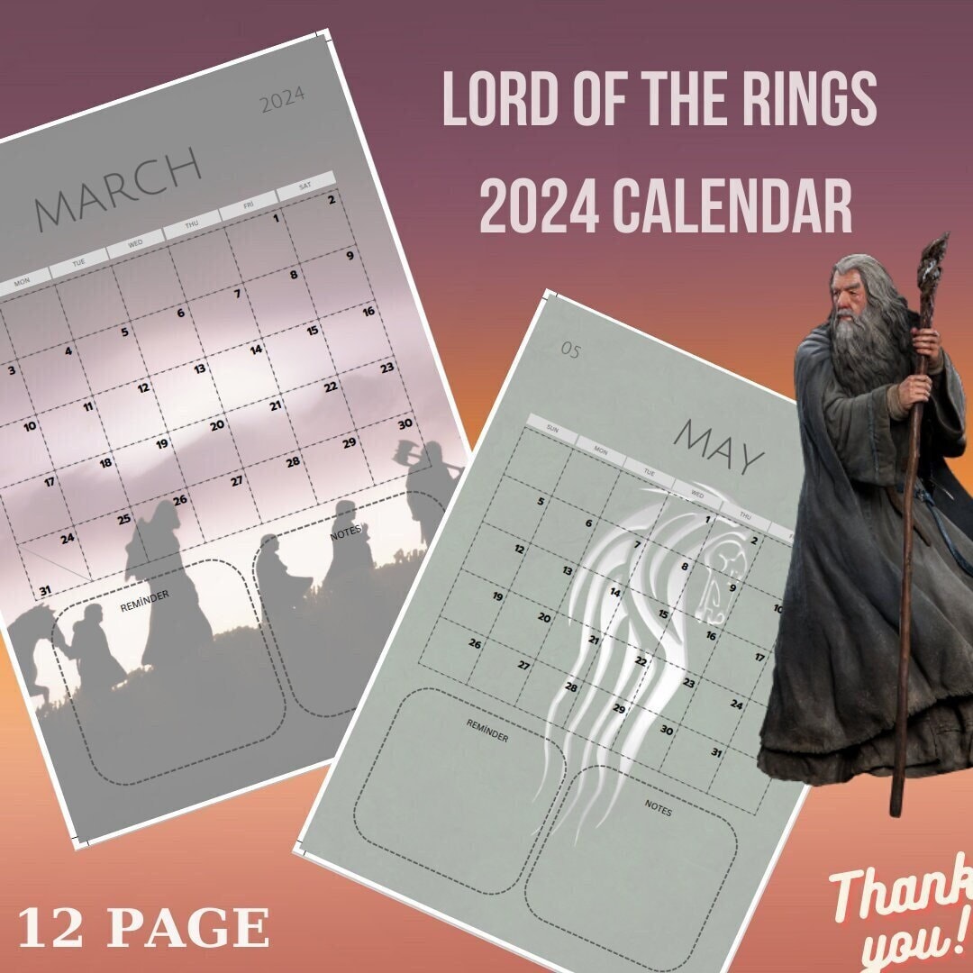 Digital LOTR Calendar Middleearth Art and Reminders 12 Etsy