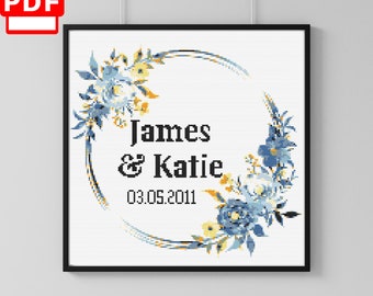 Wedding modern Cross stitch pattern, Custom design handmade gift, digital download,personalized gift N010