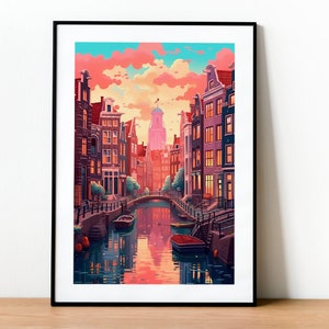 Amsterdam Lofi Travel Print Wall Art, Lofi Style Poster, Amsterdam Poster, Anime Aesthetic, Lofi Illustration, Minimalistic