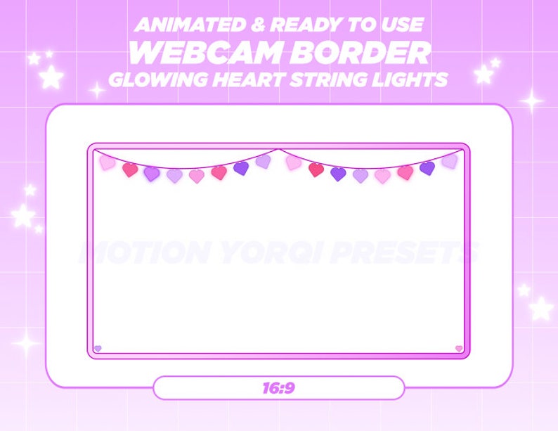 Twitch cam Overlay Animated Neon Hearts Stream cam Border cam
