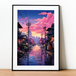 Japan Lofi Sunset Street Print: Pastel Anime Poster