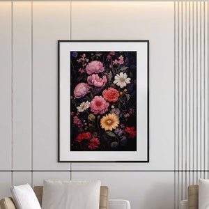 Botanical Flower Poster: Dark Academia Cottagecore Wall Art