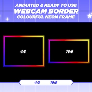Twitch Webcam Overlay Animated Colourful Neon, Stream Webcam Border, Webcam Overlay For Twitch, Webcam Frame, Streamer Graphics, Neon Theme
