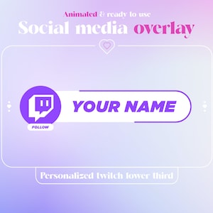 Animierter benutzerdefinierter Social-Media-Button im unteren Drittel für Twitch - Namensoverlay für Streamen - personalisierter Twitch-Namensbutton, Twitch