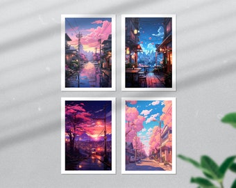 Printable Lofi Anime City Print Illustration, Lofi Aesthetic, Japan Poster, Lofi Digital Prints, Anime Wall Decor, Lofi Anime, City Lights