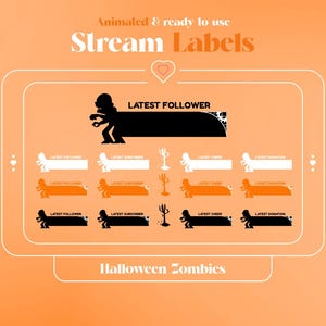 Animated Zombie Stream Labels, Gothic Follower Donation Subscriber Cheer Tags, Creepy Twitch Overlay, Undead Labels, Fall, Halloween